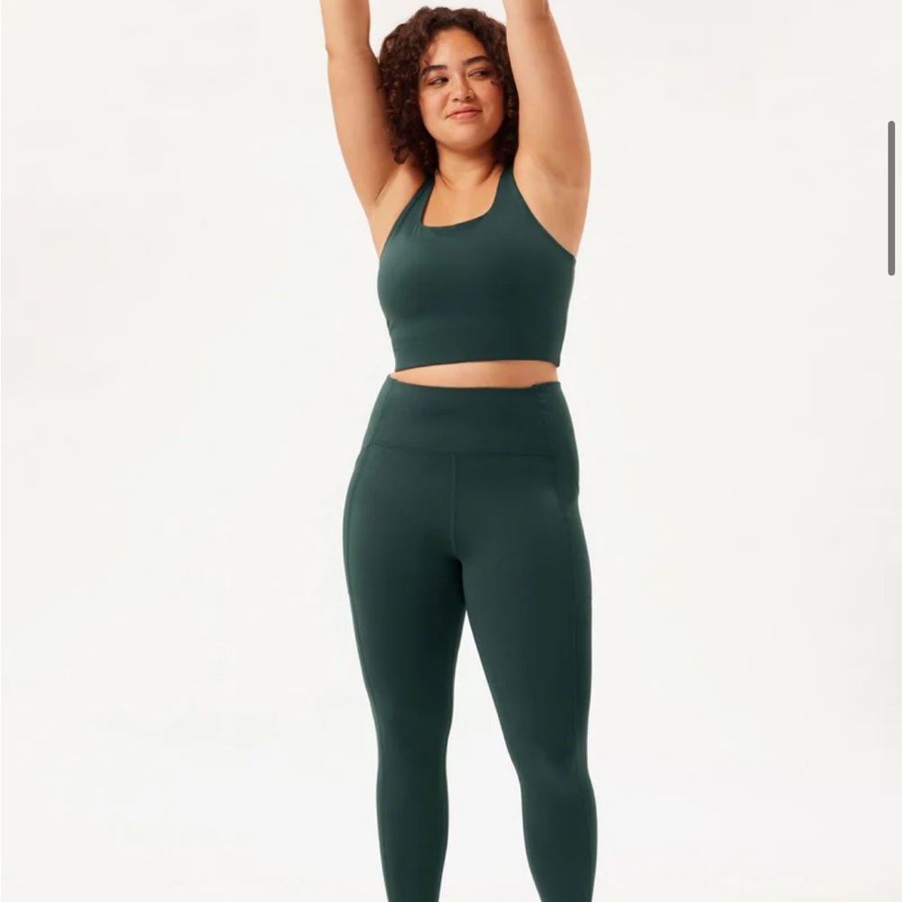 Girlfriend collective- cropped tank top and leggings. Really pretty green color!
